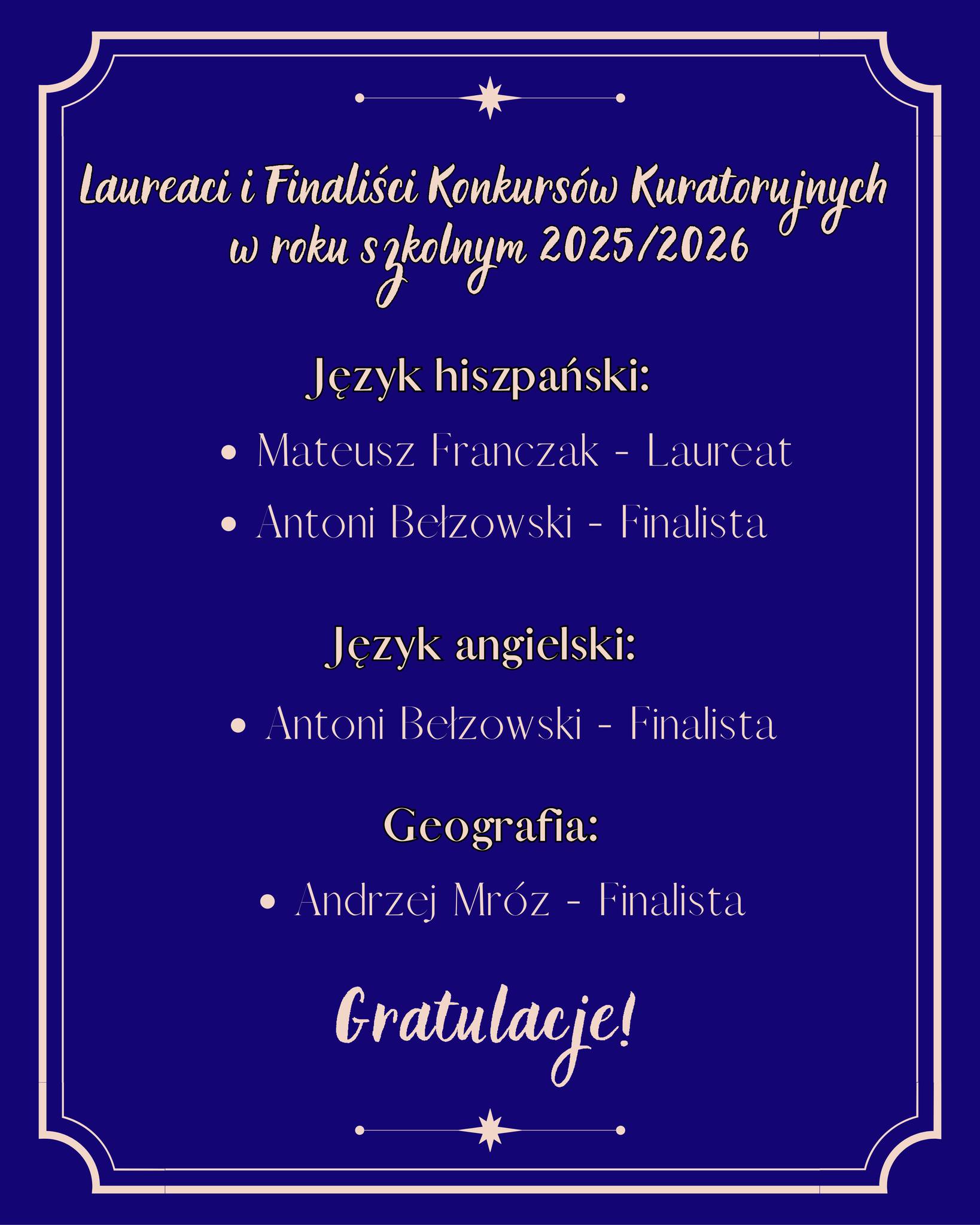 Laureaci i  finaliści konkursów kuratoryjnych w roku szkolnym 2025/2026!