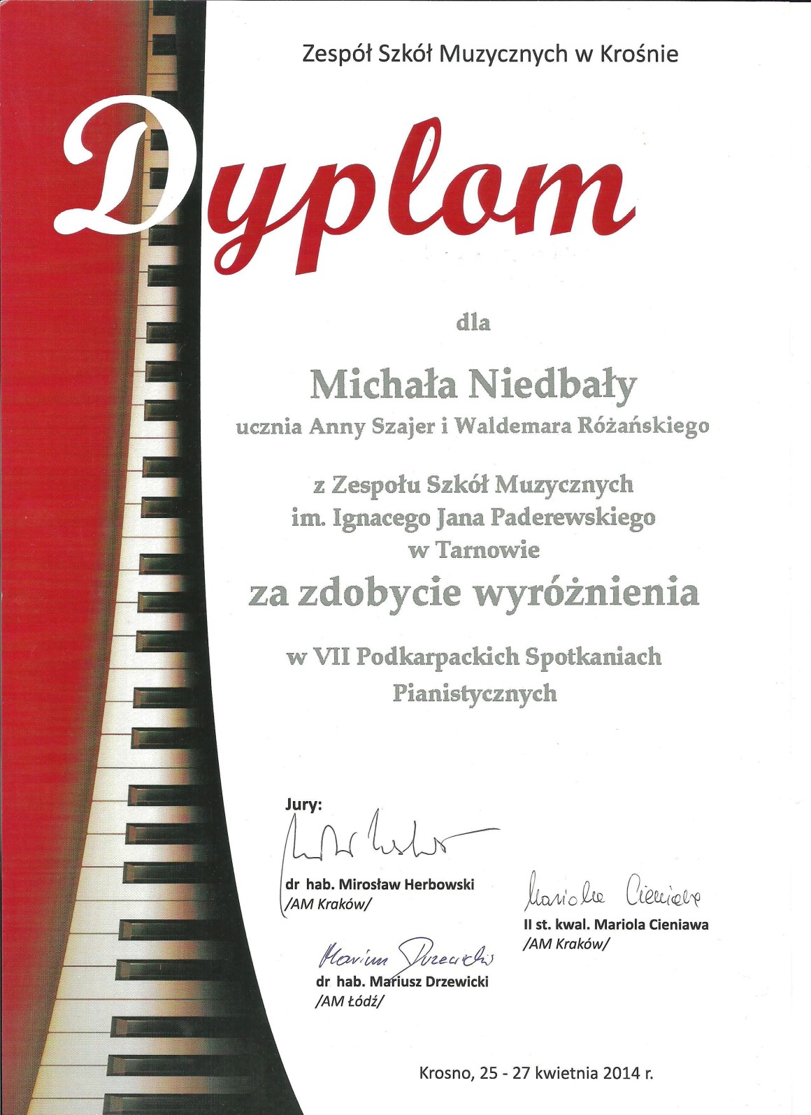 Michał Niedbała Podkarpacki Konkurs Pianistyczny