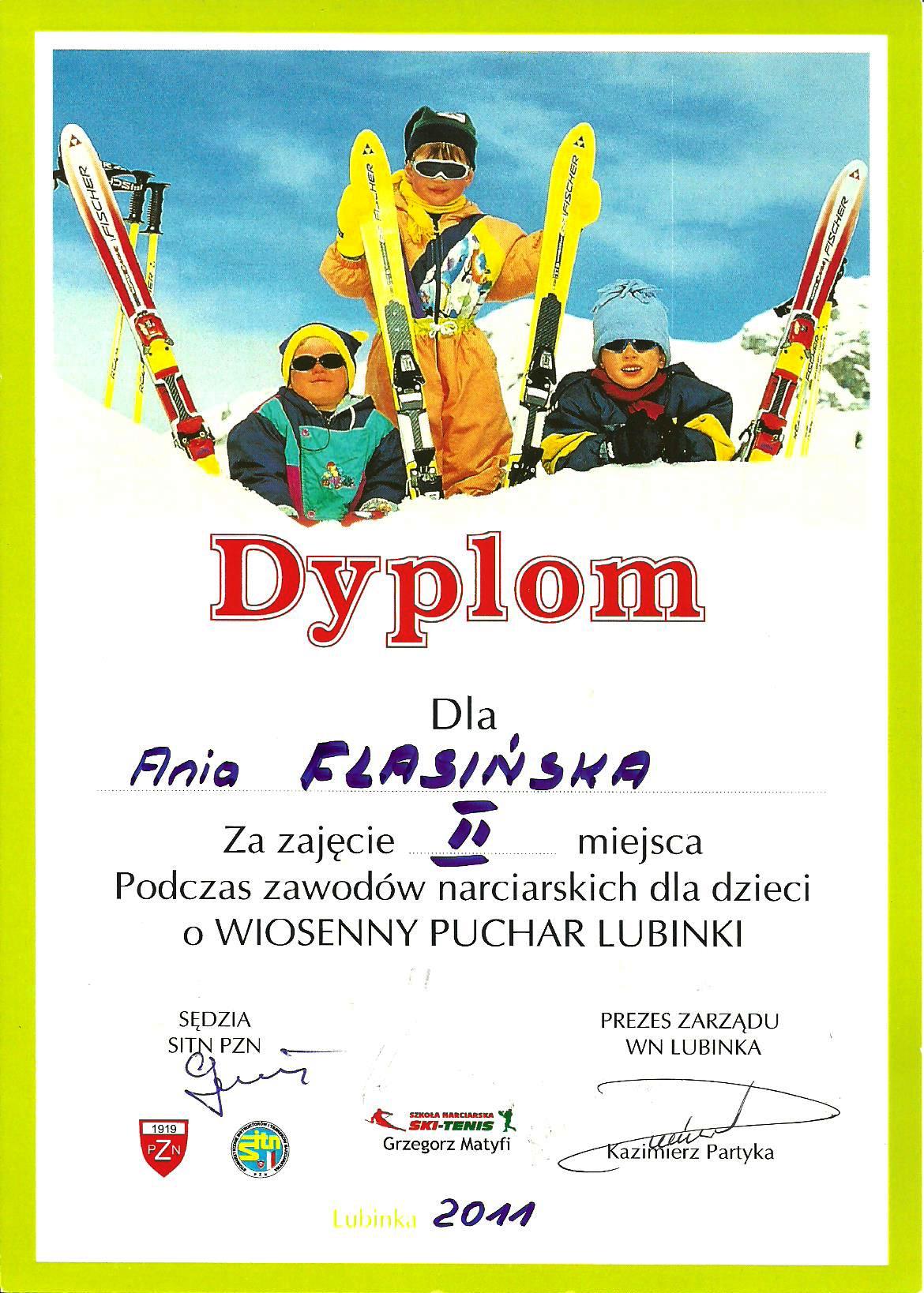 II miejsce w zawodach narciarskich dla dzieci o Wiosenny Puchar Lubinki