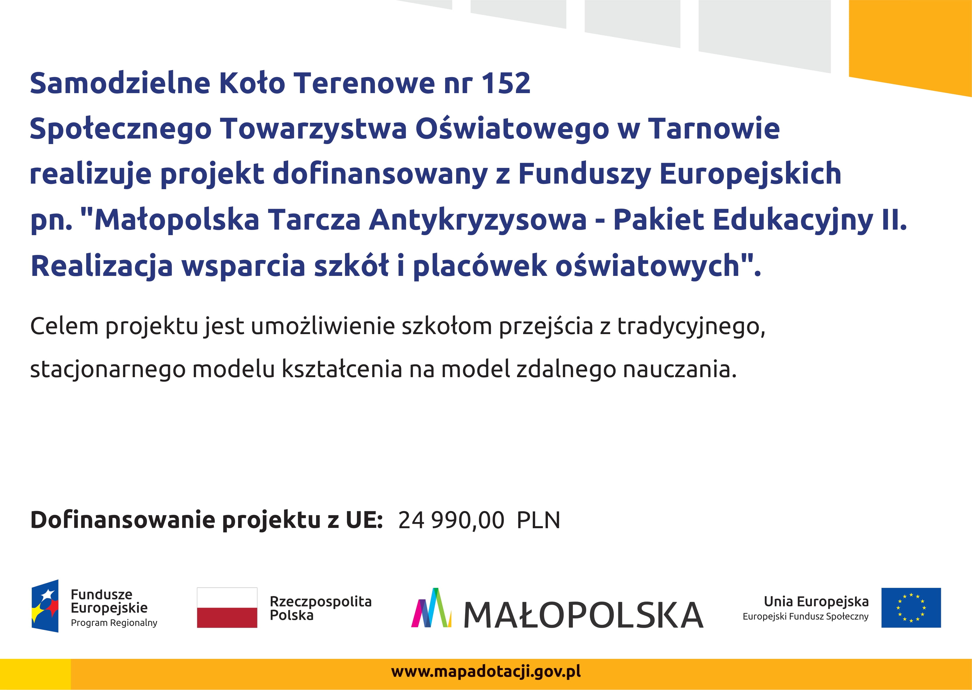 Małopolska Tarcza Antykryzysowa - Pakiet Edukacyjny II. Realizacja wsparcia szkół i placówek oświatowych